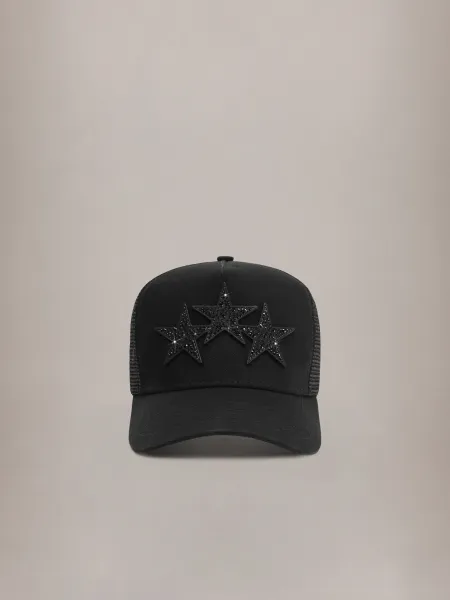 AMIRI CRYSTAL 3 STAR TRUCKER HAT - Black Black