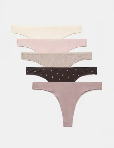 Marks & Spencer 5 Pack Cotton Modal Thongs Dark Brown