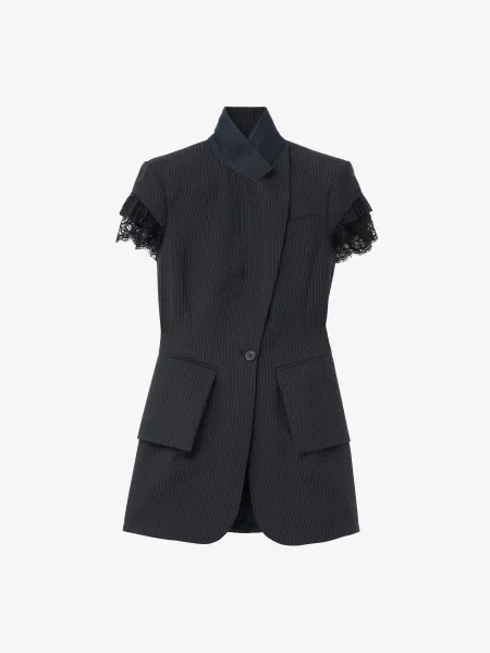 Pinstriped Short-Sleeved Jacket