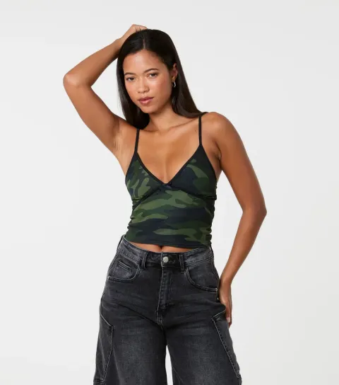 Pink Vanilla Women's Dark Khaki Camouflage Print Cami Top