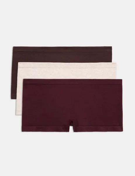 Marks & Spencer 3 Pack Comfort Rib Seamless Boxer Shorts Dark Wine