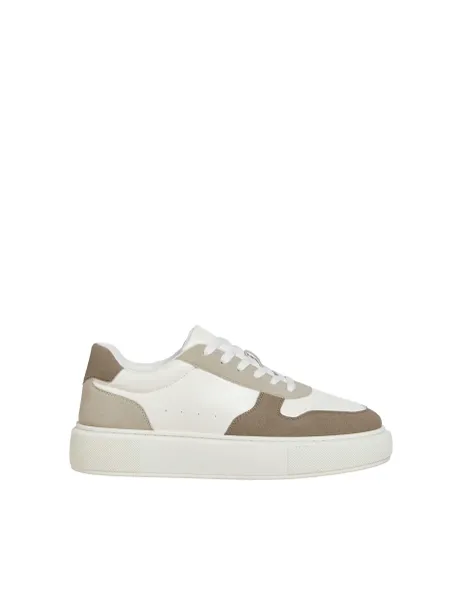 Jack & Jones Mixed Texture Lace Up Cupsole Trainers White Mix