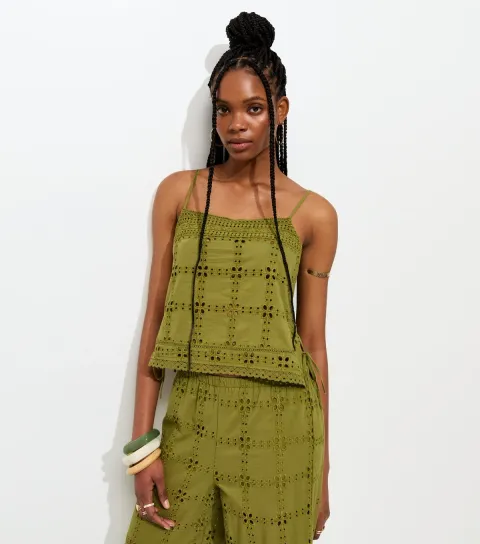 Women's Green Cutwork Cami Top