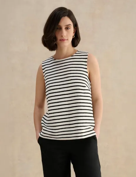Hobbs Pure Cotton Striped Knitted Vest White Mix