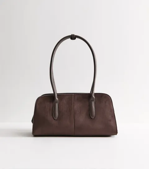 Dark Brown Faux Leather and Suede Shoulder Bag