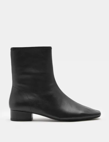 Marks & Spencer Leather Block Heel Chisel Toe Sock Boots Black