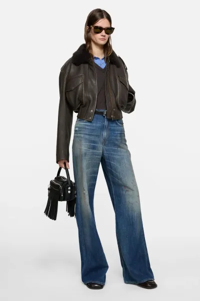 Leather bomber jacket