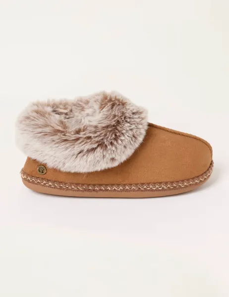 FatFace Faux Fur Lined Mule Slipper Boots Brown Mix
