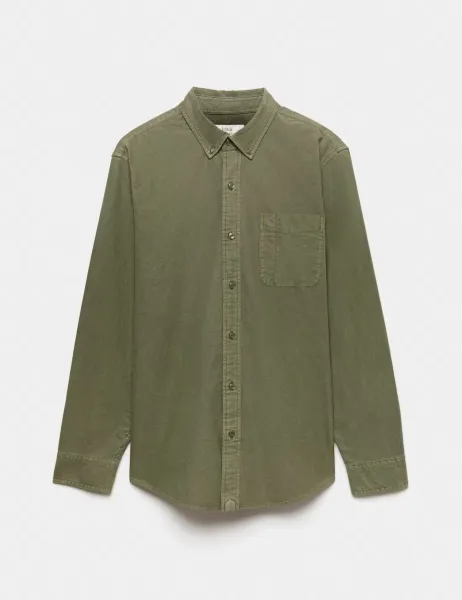 Marks & Spencer Pure Cotton Garment Dye Oxford Shirt Dark Khaki