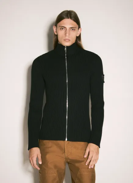 RIbbed Wool Zip-Up Cardigan