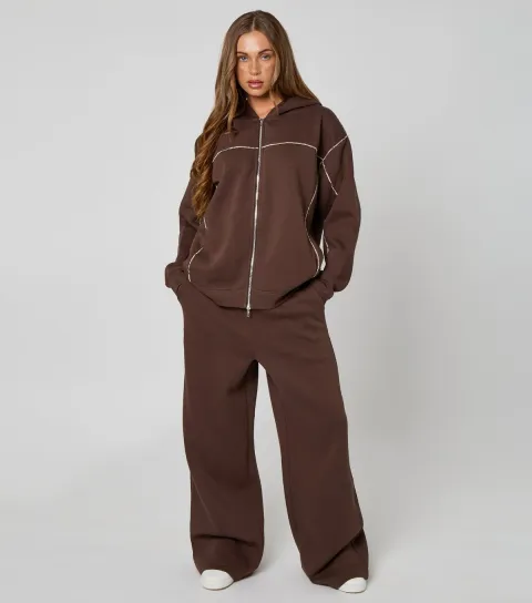 Women's Brown Piped Joggers