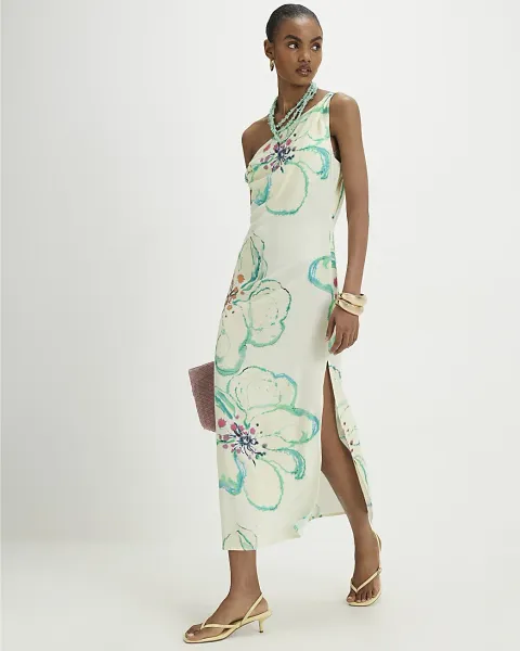 River Island Linen Blend Asymmetric Midi Dress