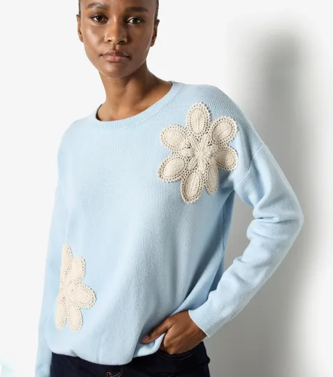 Apricot Women's Blue Contrast Crochet Florals Jumper