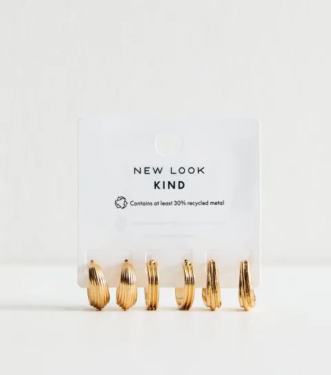 Pack Of 3 Gold Tone Chunky Ribbed Hoop Earrings