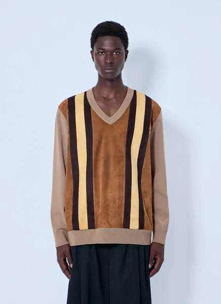 V-neck Sweater with Contrast Stripes