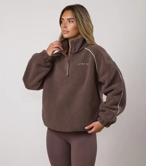 Gym King Women's Brown Contrast Trim Borg Fleece Sweatshirt