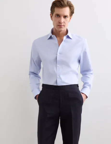 Jaeger Slim Fit Pure Cotton Luxury Textured Shirt Blue