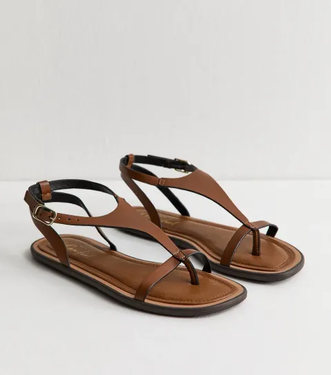 Women's Brown Faux Leather Thong Sandals