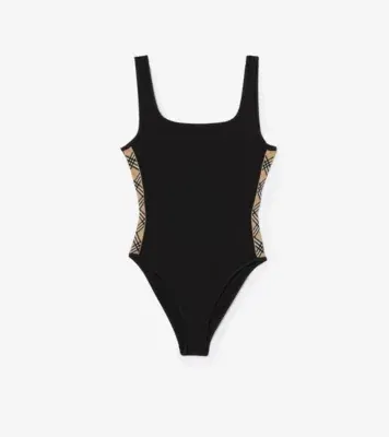 Check Trim Swimsuit in Black - Women, Nylon