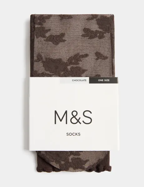 Marks & Spencer Floral Lace Ankle High Socks Chocolate
