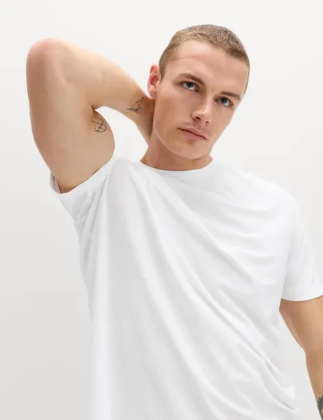 Goodmove Activewear Jacquard Mesh Stripe T-Shirt White