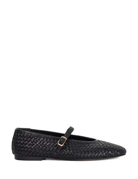 Dune London Wide Fit Leather Woven Buckle Flat Ballet Pumps