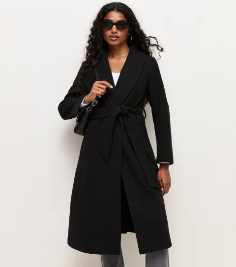New Look Women's Petite Oatmeal Shawl Collar Belted Coat