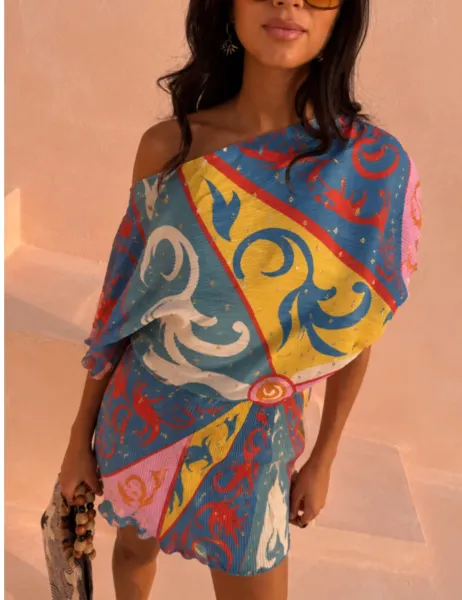 Never Fully Dressed Mini Tilly Dress in Kaleidoscope Print Blue Mix