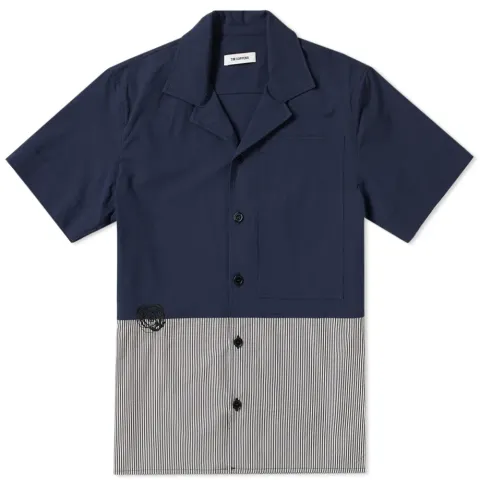 Cut & Sew Stripe Panel Bowling Shirt