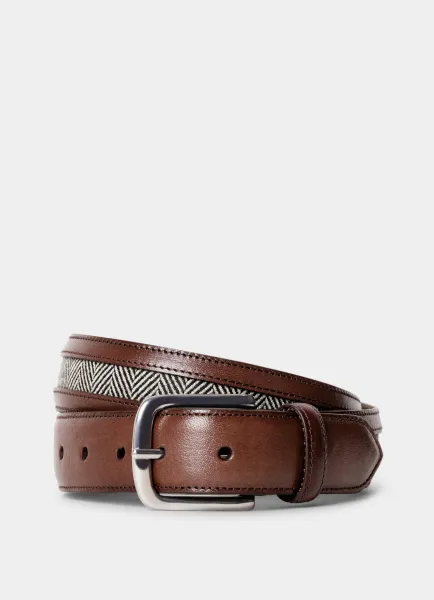 Hackett Herringbone Tweed Leather Belt