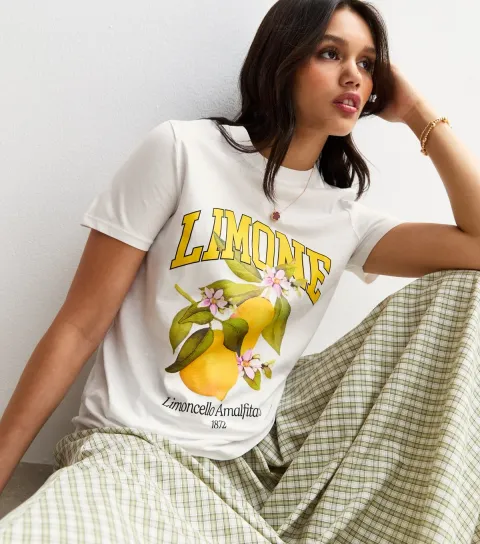 New Look Women's White Limone Print Relaxed T-Shirt
