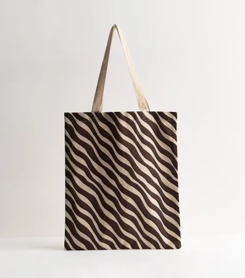 Stone Cotton Canvas Wave Print Tote Bag