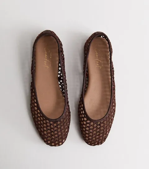 Women's Brown Mesh Ballet Pumps Vegan