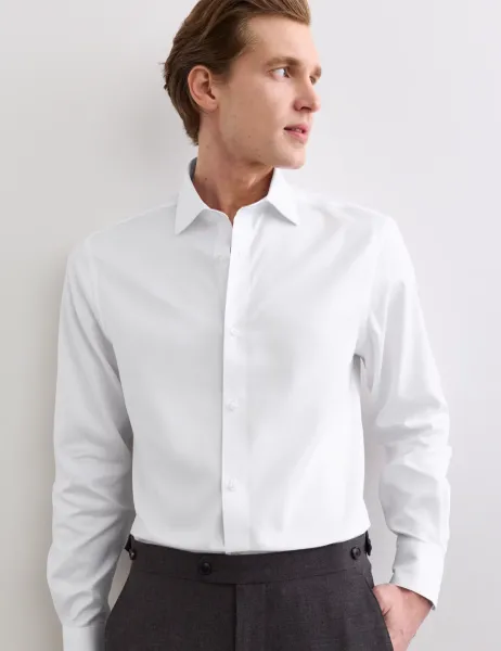 Jaeger Slim Fit Pure Cotton Luxury Textured Shirt White