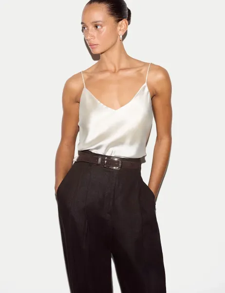 Jigsaw Satin V-Neck Cami Top Brown