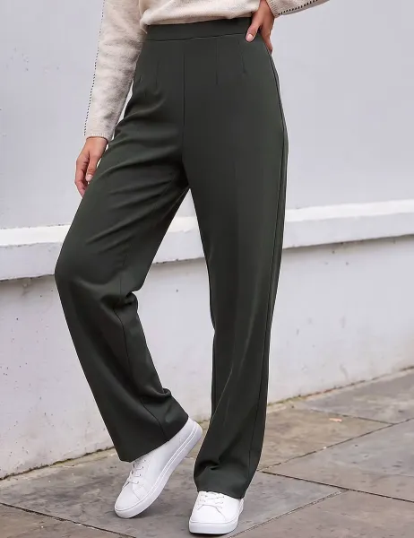 Roman Petite Straight Leg Ponte Trousers Khaki Mix