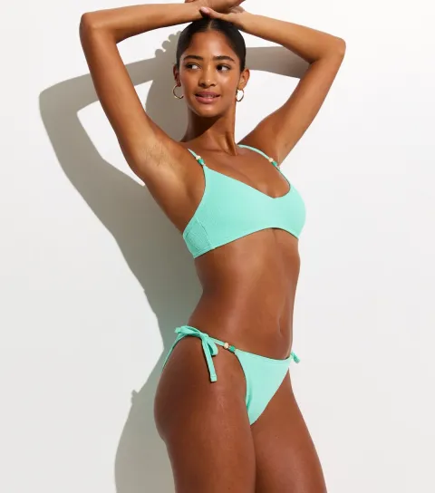 Women's Turquoise Beaded Trim Side Tie Bikini Bottoms