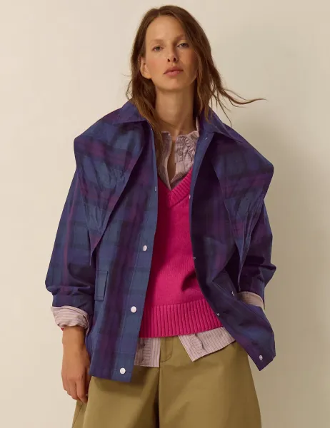 Monsoon Checked Lightweight Cotton Cape Navy Mix