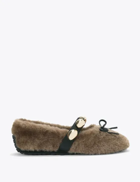 Steve Madden Toasted Faux Fur Bow Buckle Pump Slippers Brown