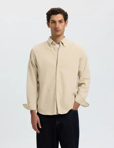 Selected Regular Fit Corduroy Shirt Cream