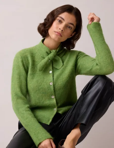 Wool Blend Cropped Cardigan Green