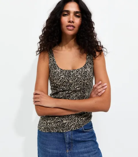Women's Leopard Print Cotton Rich Square Neck Vest