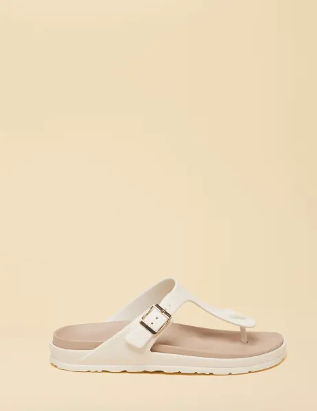 Joules Buckle Flat Flip Flops White