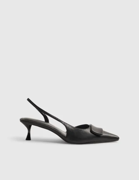 River Island Kitten Heel Pointed Slingback Shoes Black