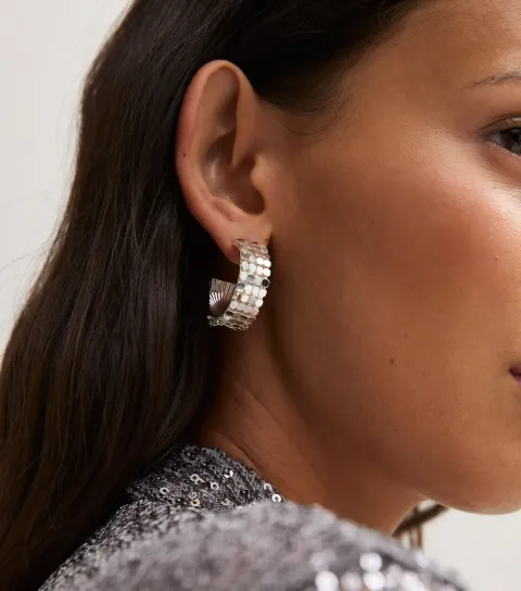 New Look Silver Tone Metal Mesh Chunky Hoop Earrings