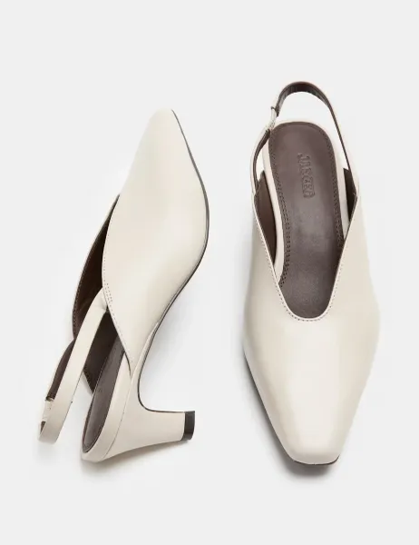 Jaeger Square Toe Kitten Heel Slingback Shoe Ivory