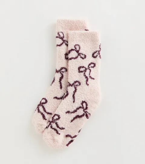 New Look Girls' Pink Fluffy Bow Ankle Socks