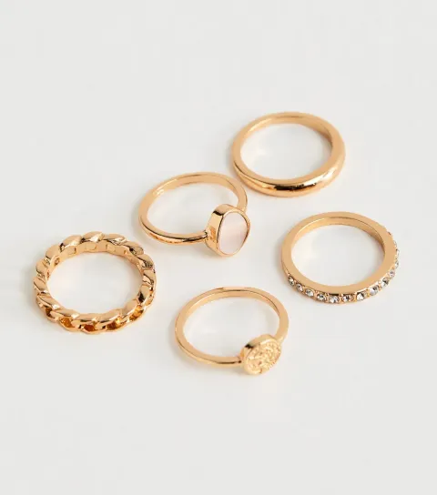Pack of 5 Gold Tone Sleek Stacking Rings