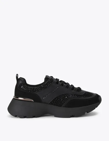 Kurt Geiger Lace Up Sparkle Chunky Wedge Trainers Black