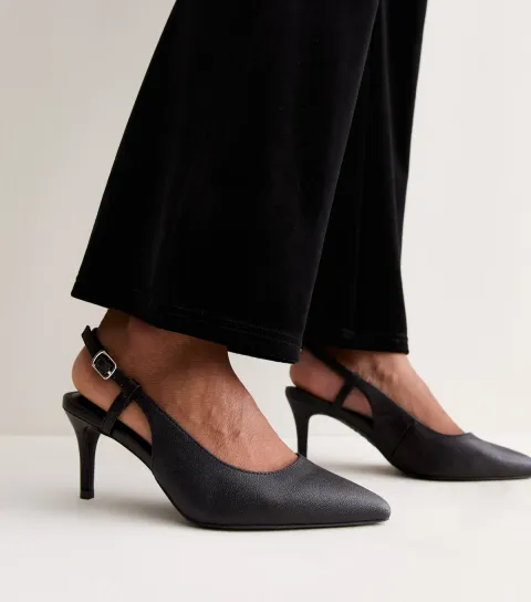 New Look Women's Wide Fit Black Shimmer Slingback Stiletto Heels Vegan